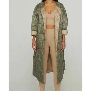 Carbon38 Puffer Trench Coat Womens Large NWT Green Blanket Onion Quilted Long Be
